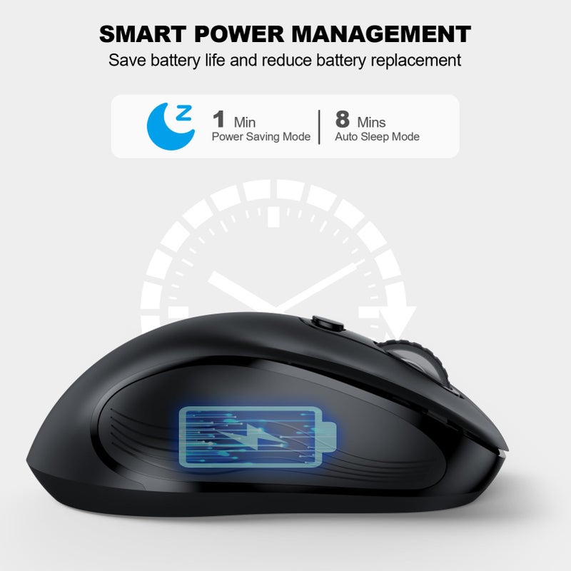 WisFox 2.4G Wireless Mouse for Laptop, Ergonomic Computer Mouse with USB Receiver and Type-C Adapter, 3 Adjustable Levels, 6 Button Cordless Wireless Mice for Windows Mac PC Notebook (Black) - Image 4